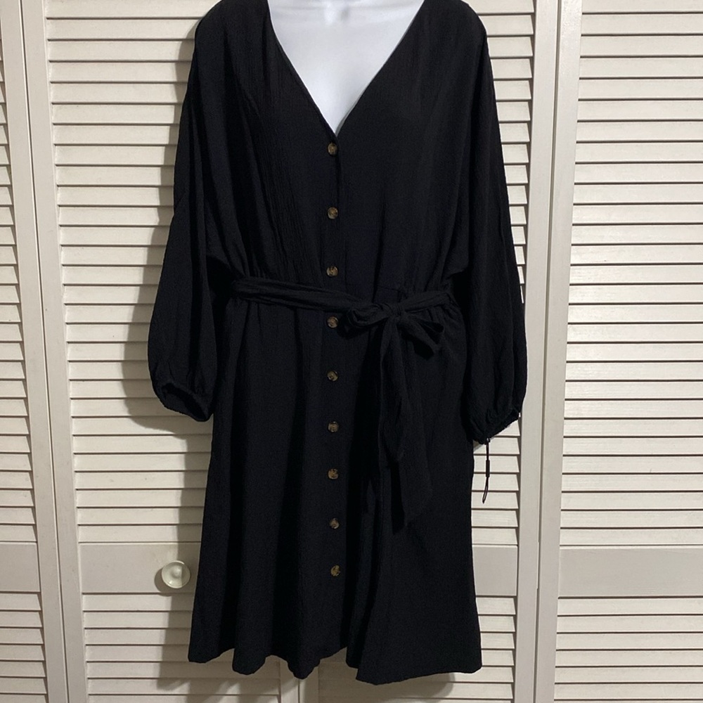 Calvin Klein Long Sleeve Belted Gauze Dress!